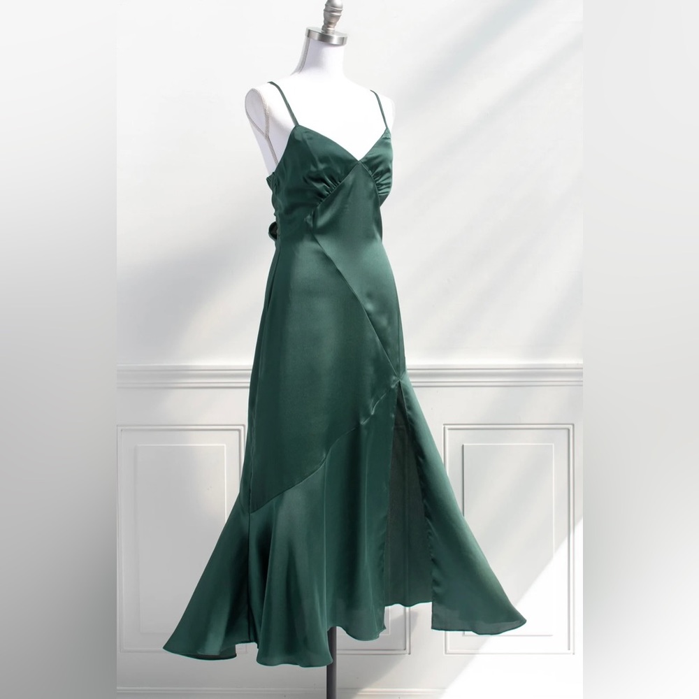 Apricot Lane emerald green satin dress